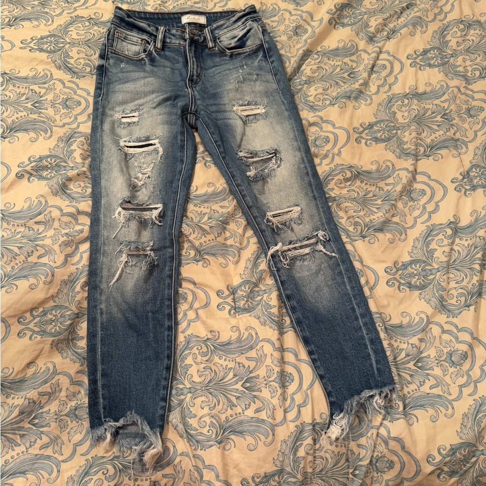 KanCan Blue Skinny Jeans with Distressed Detailing